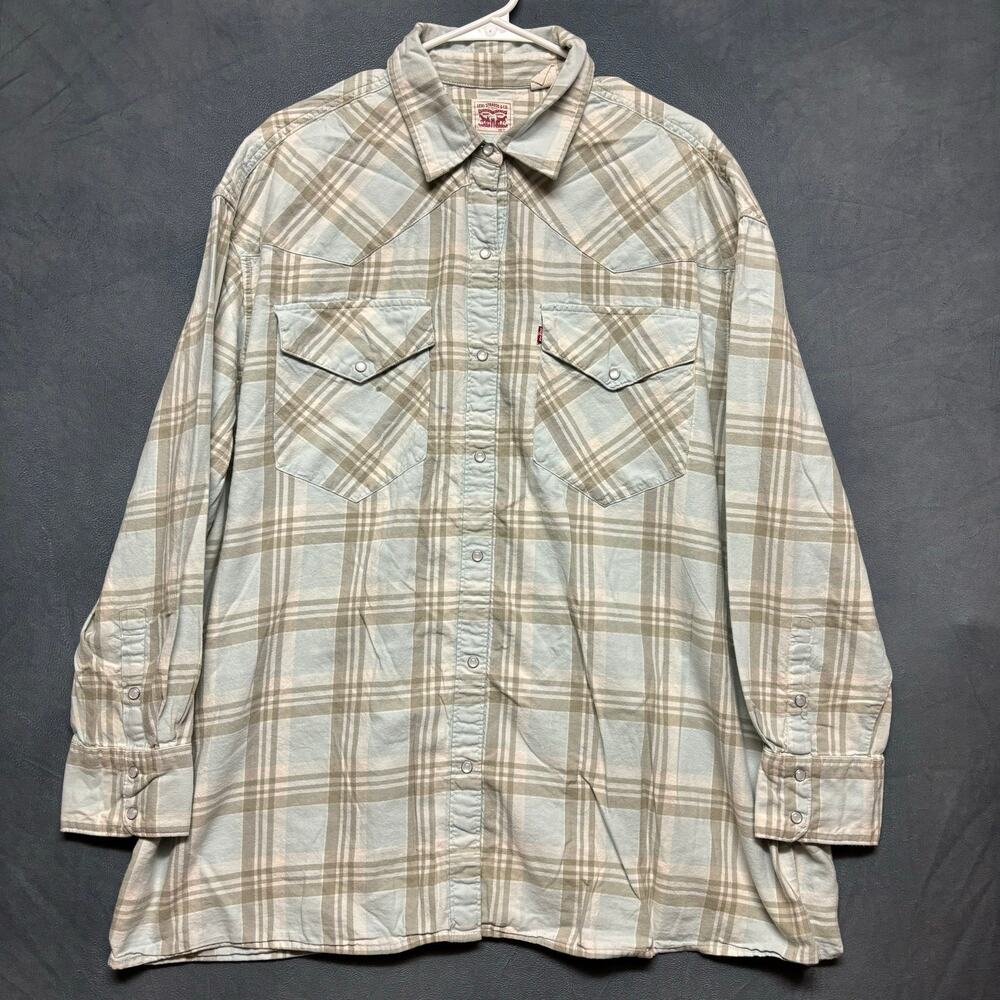 Levi’s Flannel Plaid Western Shirt Pearl Snaps Men’s XL Country Cowboy Plains
